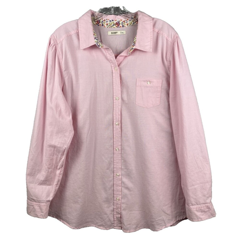 Old Navy 100% Cotton Button Up Blouse Women's XL Powder Pink Preppy Classic